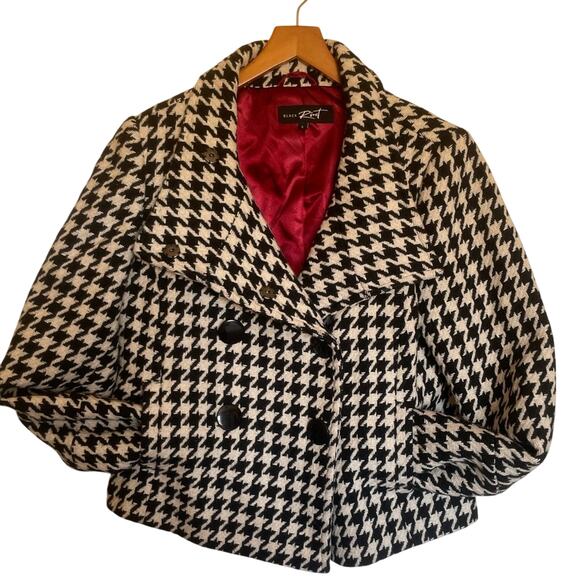 Black Rivet Jackets & Blazers - VTG Black Rivet Retro Hounds Tooth Wool Blend Jacket Black & White Large